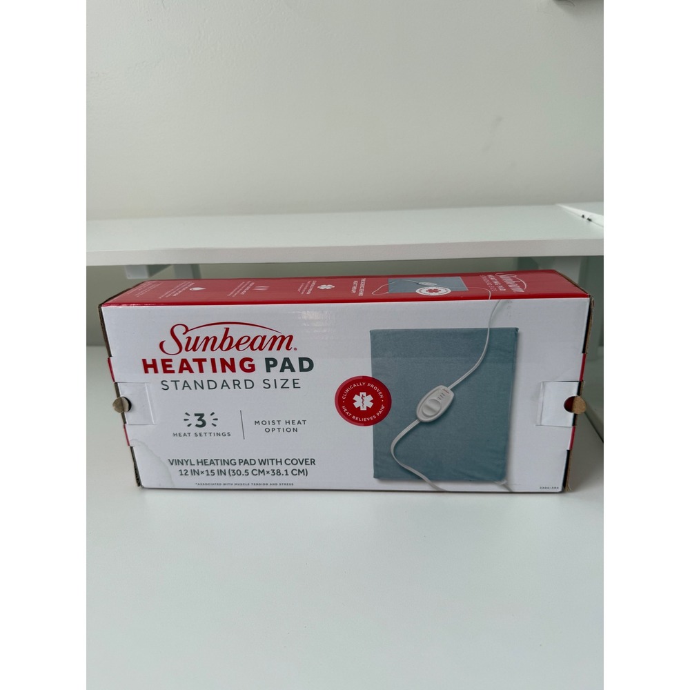Sunbeam Standard Size Heating Pad 3 Heat Settings Moist Heat Option Blue Fog